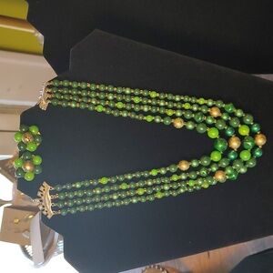 Japan Green Beaded Necklace and Earring Set